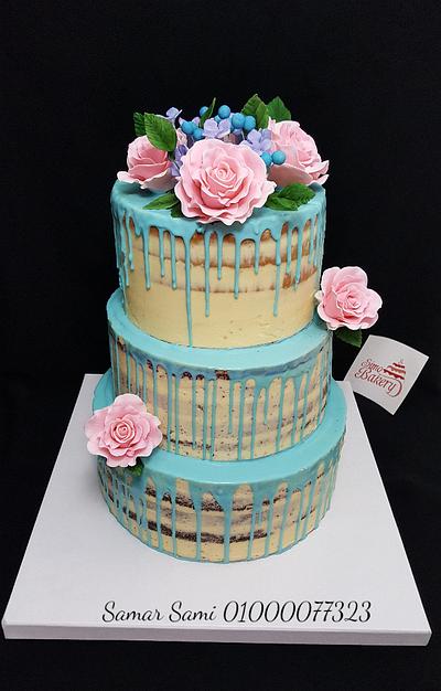 Blue Drip Naked Rose Cake - Cake by Simo Bakery