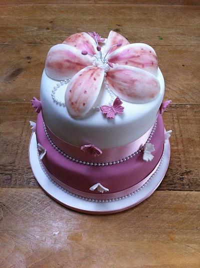 Pink Lily Christening Cake - Cake by Natalie's Cakes & Bakes