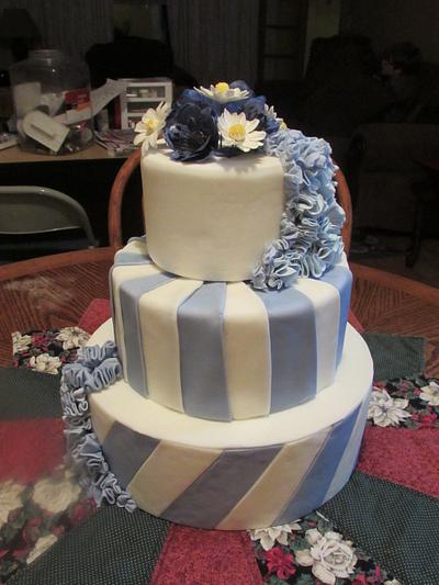Ruffles,Pleats and Diagonal Stripes Wedding Cake Design - Cake by Laura 