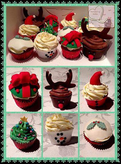 Christmas cupcakes, with edible wrappers. Rudolph, snowman, Santa etc - Cake by Emmazing Bakes