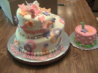 1st birthday butterfly topsy turvy - Cake by hammer
