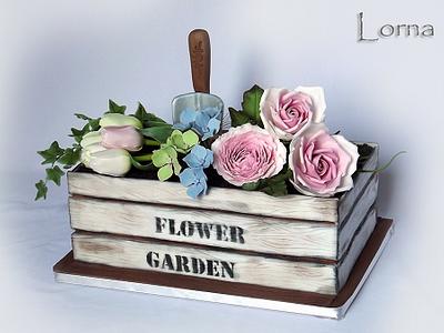Wooden Box with Flowers - Cake by Lorna