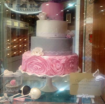 4 Tier pink and grey wedding cake - Cake by Connie's Cakery