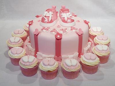 PINK BABY SHOWER CAKE WITH MATCHING CUPCAKES - Cake by Grace's Party Cakes