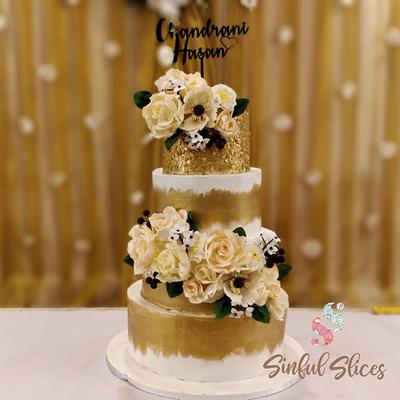 Gold and White Wedding Cake - Cake by Nikita Nayak - Sinful Slices