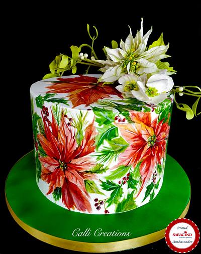 Christmas Poinsettia Cake  - Cake by Calli Creations