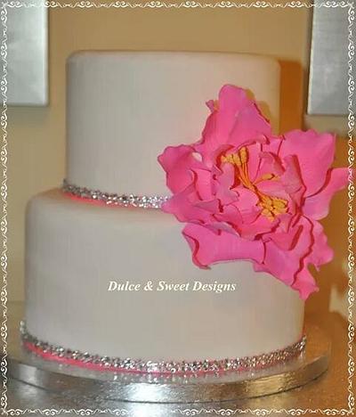 Pink peony & bling cake - Cake by Dulce & Sweet designs