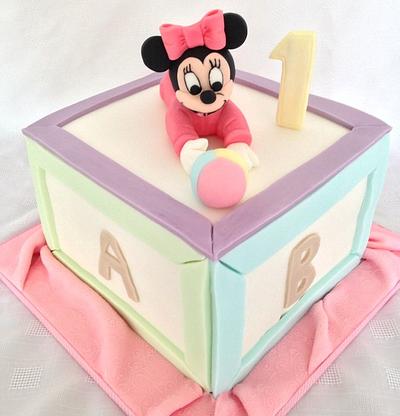 Baby Minnie Mouse Cube - Cake by Lesley Southam