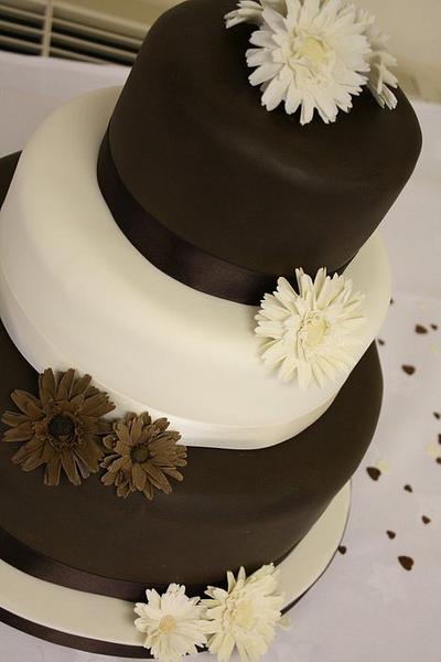 Brown and Ivory Gerbera Wedding Cake - Cake by Ballderdash & Bunting