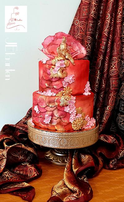 red saree cake for "beautiful Sri Lanka" collab  - Cake by Judith-JEtaarten