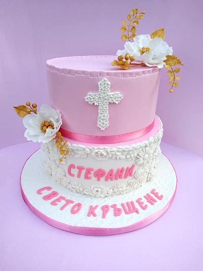 Baptism. In pink, white and gold! - Cake by Dari Karafizieva