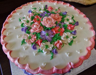 Peach, coral, and lavender BC flowers - Cake by Nancys Fancys Cakes & Catering (Nancy Goolsby)