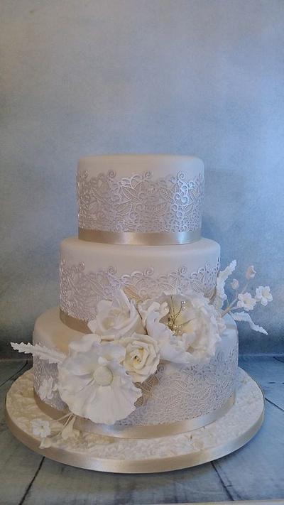 Floral Ivory and Lace - Cake by Cherub Couture Cakes