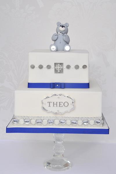 Silver & blue Christening cake - Cake by Mrs Robinson's Cakes