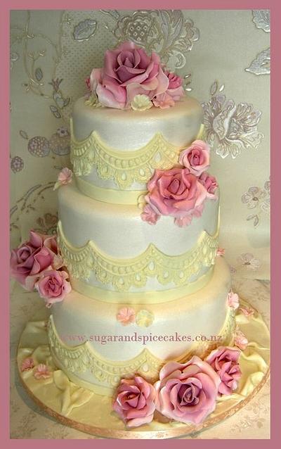 Vintage Dusky Rose Wedding Cake ~ - Cake by Mel_SugarandSpiceCakes