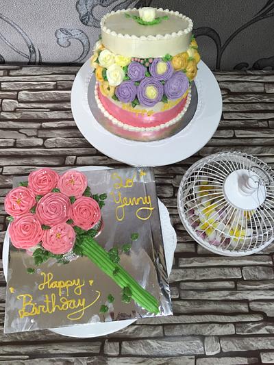 Flower cake and cupcake for special mom - Cake by DixieDelight by Lusie Lioe