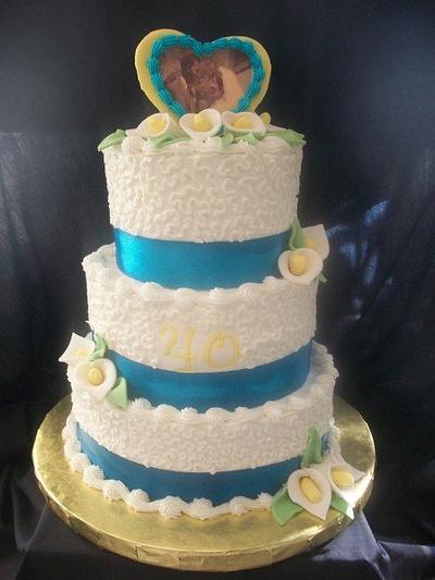 Aqua and Yellow 40th Anniversary - Cake by caymancake