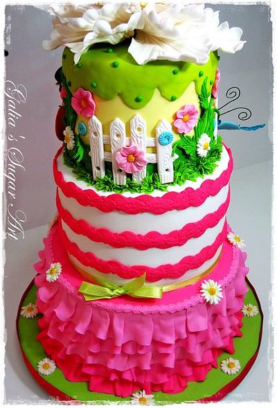 Cake with pink ladybugs. - Cake by Galya's Art 