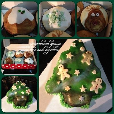 Gingerbread sponge Christmas tree cake and cupcakes.  - Cake by Tanya Morris