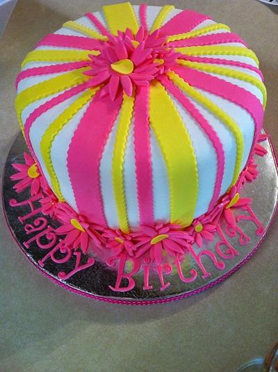 Pink and Yellow Birthday Cake - Cake by Kendra