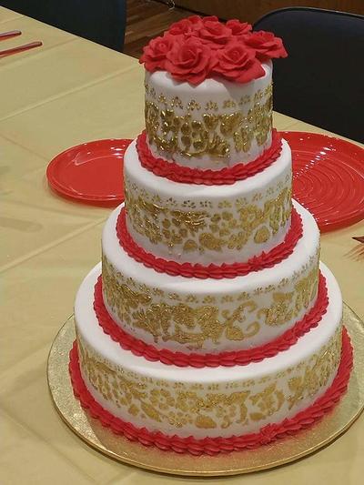 Red and gold wedding cake - Cake by Helen's cakes 