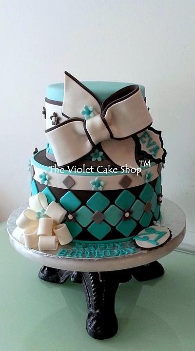 21st Birthday in Tiffany Blue with Bows - Cake by Violet - The Violet Cake Shop™