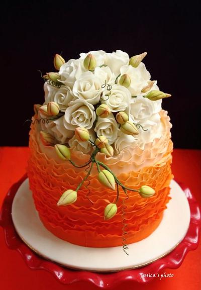 OMBRE FRILLS AND FLORALS  - Cake by Jessica MV