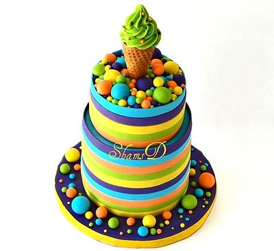 Ice -Cream Cone  and Stripe Cake - Cake by Shamima Desai