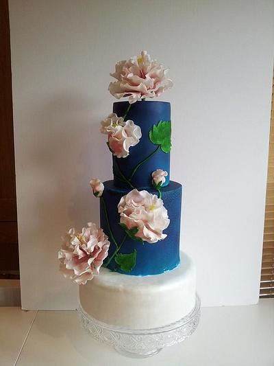blue and pearl wedding cake by https:/ /www.facebook.com/thepinkpeonycupcakery - Cake by pinkpeony