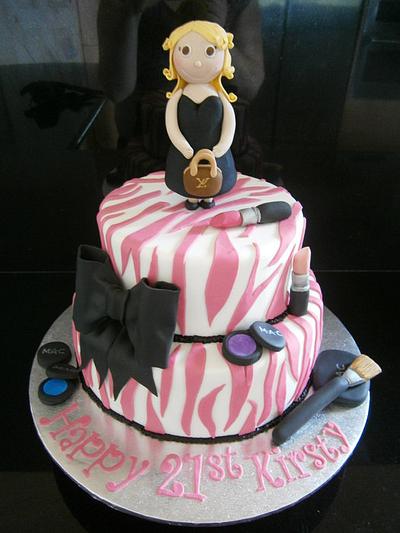 Makeup themed 21st birthday zebra  cake - Cake by Creative Cake Studio