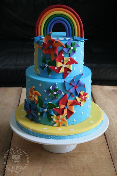 Rainbow & Pinwheels 1st Birthday - Cake by IcedByKez