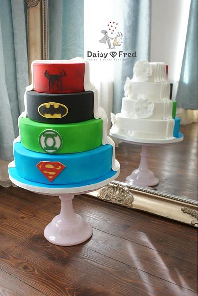 Half and half Superhero wedding cake - Cake by Daisy & Fred