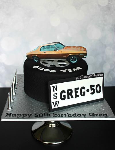 Tyre cake with Monaro car topper - Cake by Love Cake Create