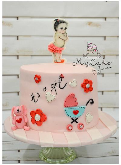 Baby girl shower ~ girly pink vintage. - Cake by Hopechan