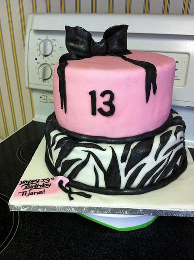 Pink & Zebra 13th Birthday! - Cake by cakesbycaitlin