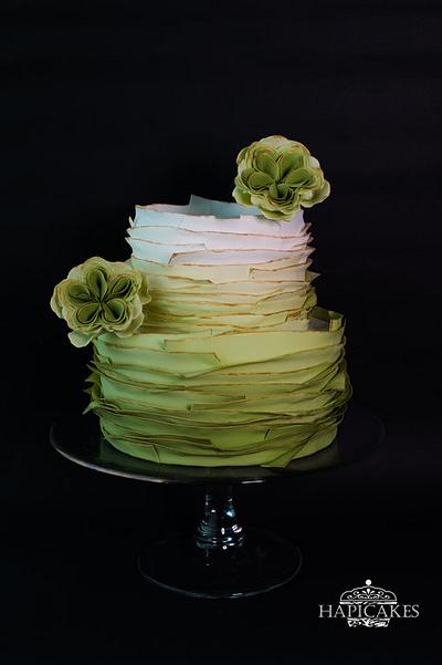 Ombre Green Ruffles Wedding Cake - Cake by Hazel Wong Cake Design