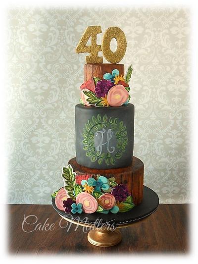 40th Chalkboard Floral - Cake by CakeMatters