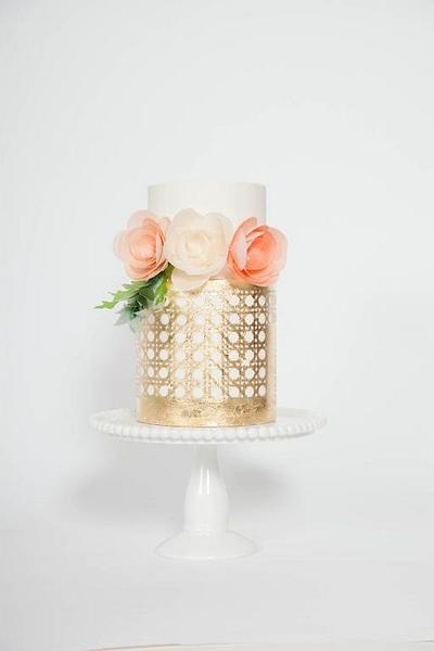 Gold leaf caning and wafer paper flowers - Cake by Stevi Auble