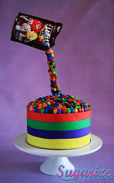 Gravity Defying M&M Cake - Cake by Sara from Sugarize