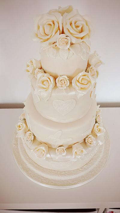 4 tier Rose wedding cake - Cake by Lisa Wheatcroft
