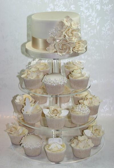Ivory and White Wedding Cupcake Tower - Cake by Amanda’s Little Cake Boutique