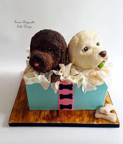 Labradoodles in a Box Birthday Cake - Cake by Susan Fitzgerald Cake Design