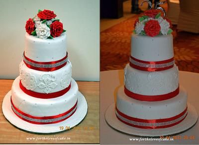 Red and white roses wedding / anniversary cake - Cake by FLOC