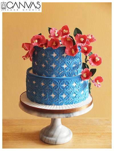 Mediterranean - Themed Wedding Cake with Bougainvillea Sugar Flowers - Cake by Larisse Espinueva