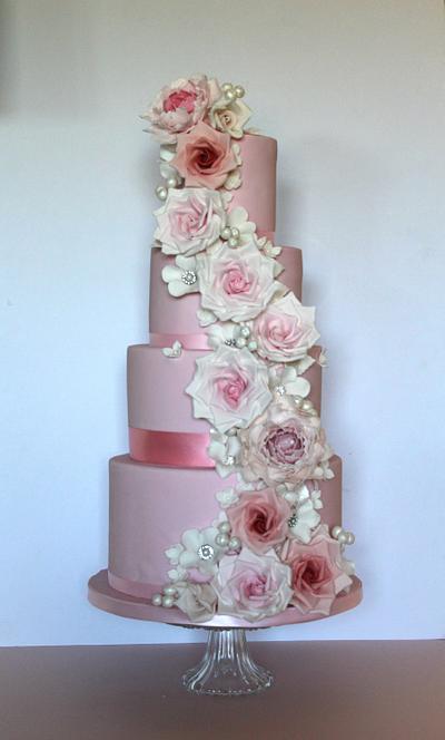 Vintage Blush Pearl Cascade - Cake by Rosewood Cakes