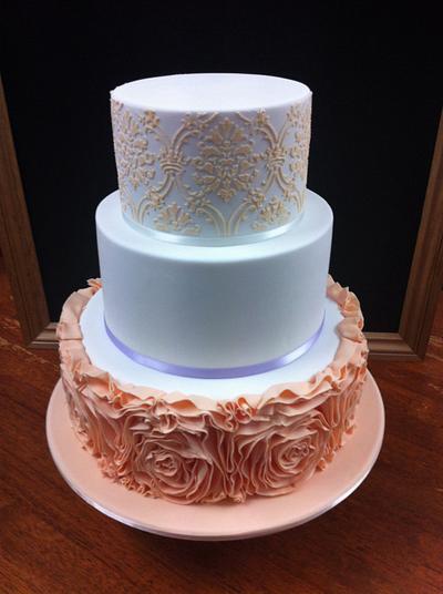 Apricot ruffle rose wedding cake - Cake by CakesAnnietime