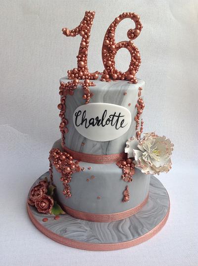 Grey and rose gold sixteenth  - Cake by RockCakes