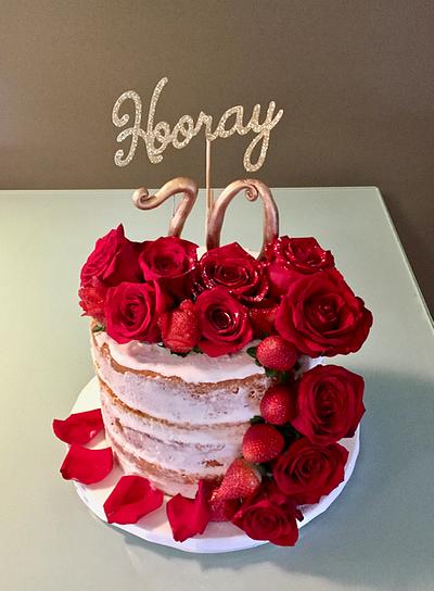 Naked Cake with Strawberries and Roses - Cake by It Takes The Cake