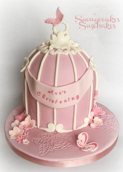 Pretty in Pink Vintage Birdcage Christening Cake - Cake by Spongecakes Suzebakes