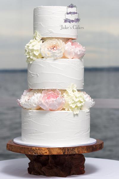 Rustic Wedding Cake with sugar flowers - Cake by Jake's Cakes